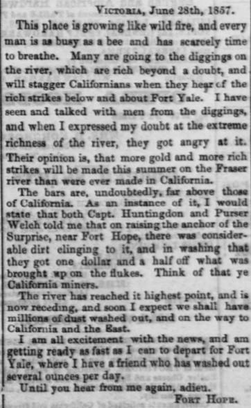 Letter to the editor about gold rush and population growth