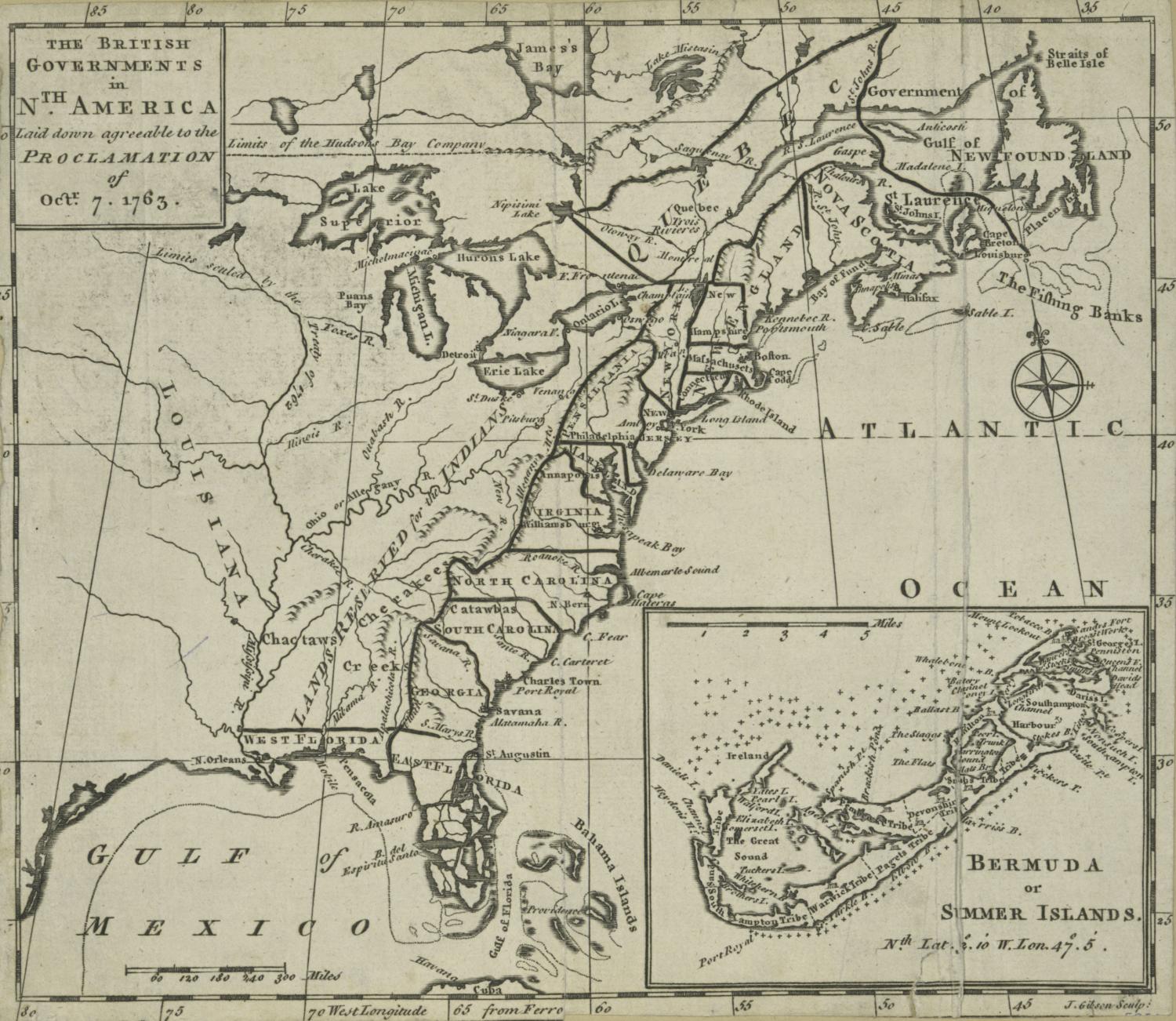 Map of North American colonies, 1763