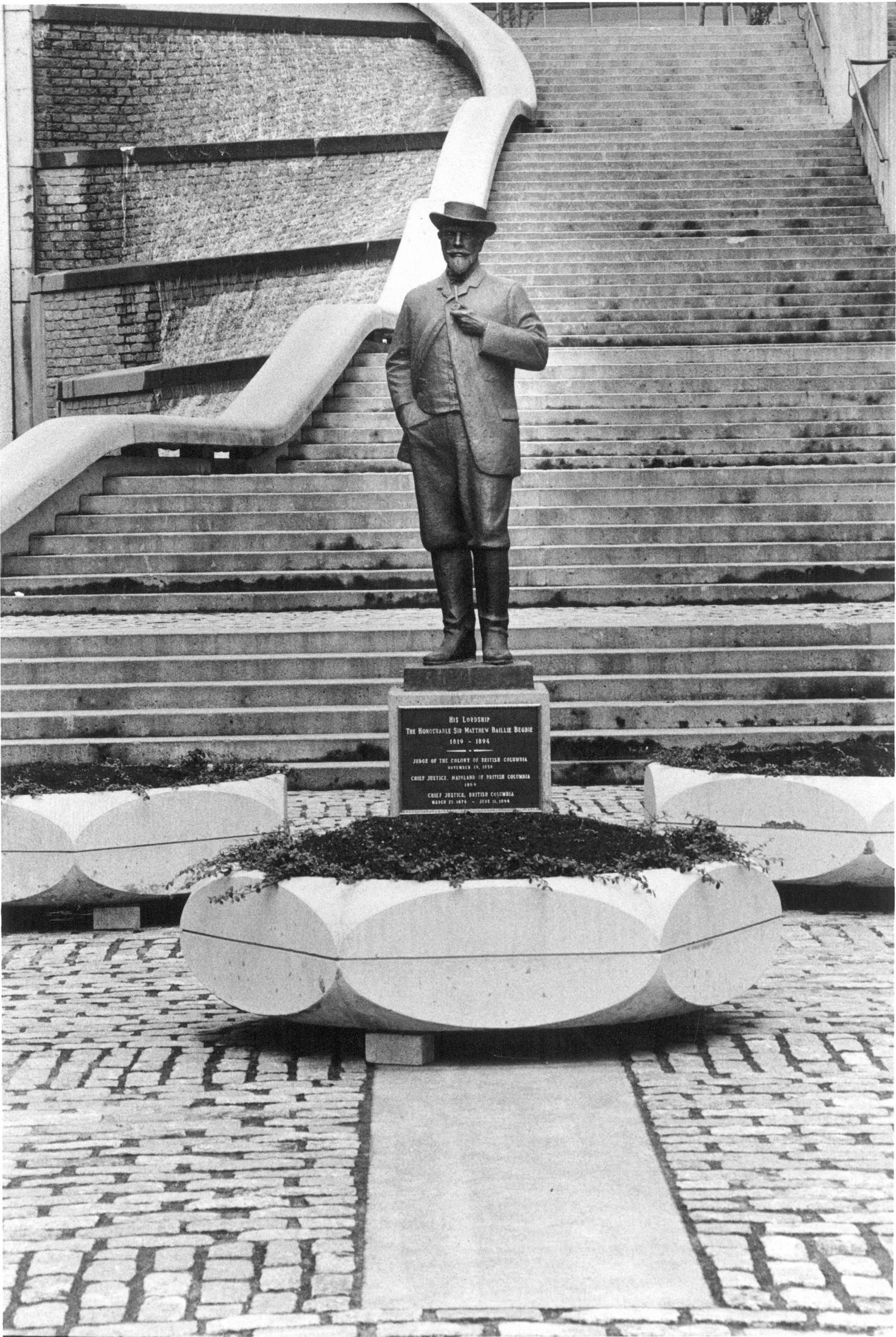 A photo of the statue of Judge Begbie