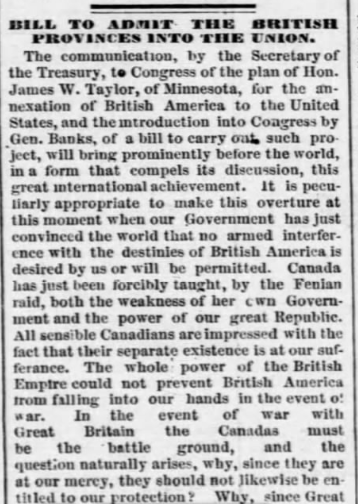 Interesting article about an American congressional bill to annex British territory into the US.