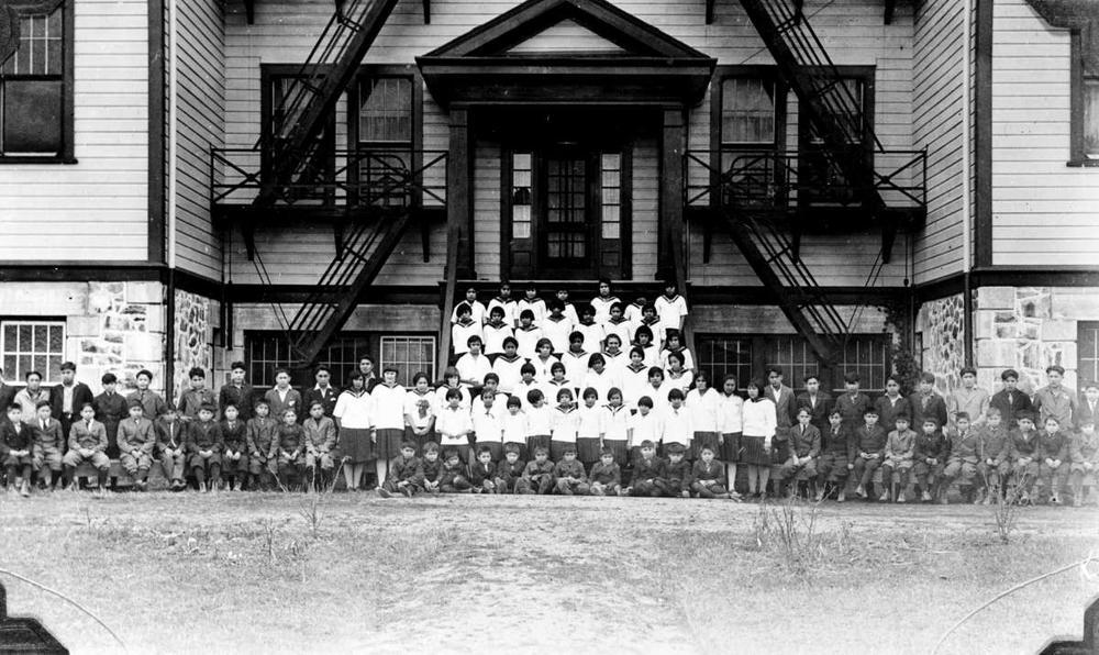 School photo outside Alberni Residential School in the 1920s.