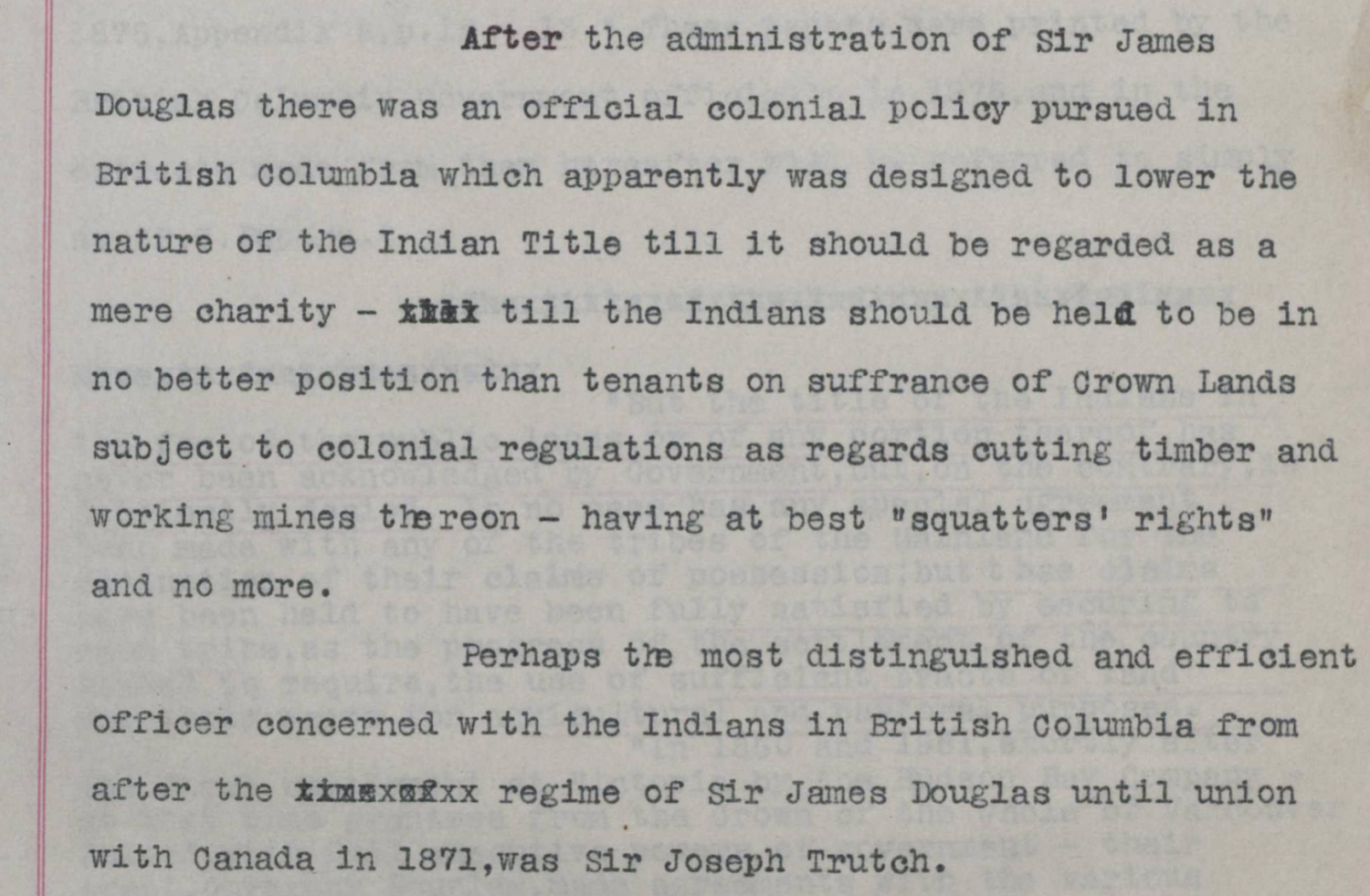 Excerpt from Report on the Indian Title in Canada, a 1909 government report by T.R.E. McInnes.