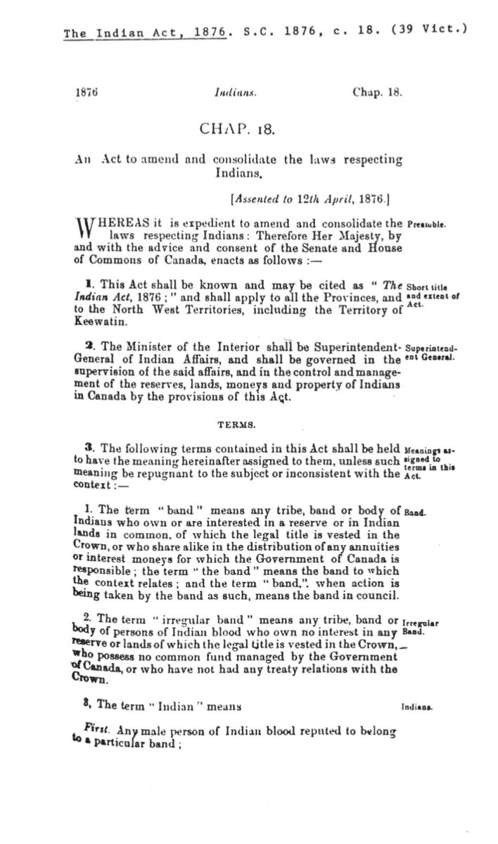 The first page of the Indian Act