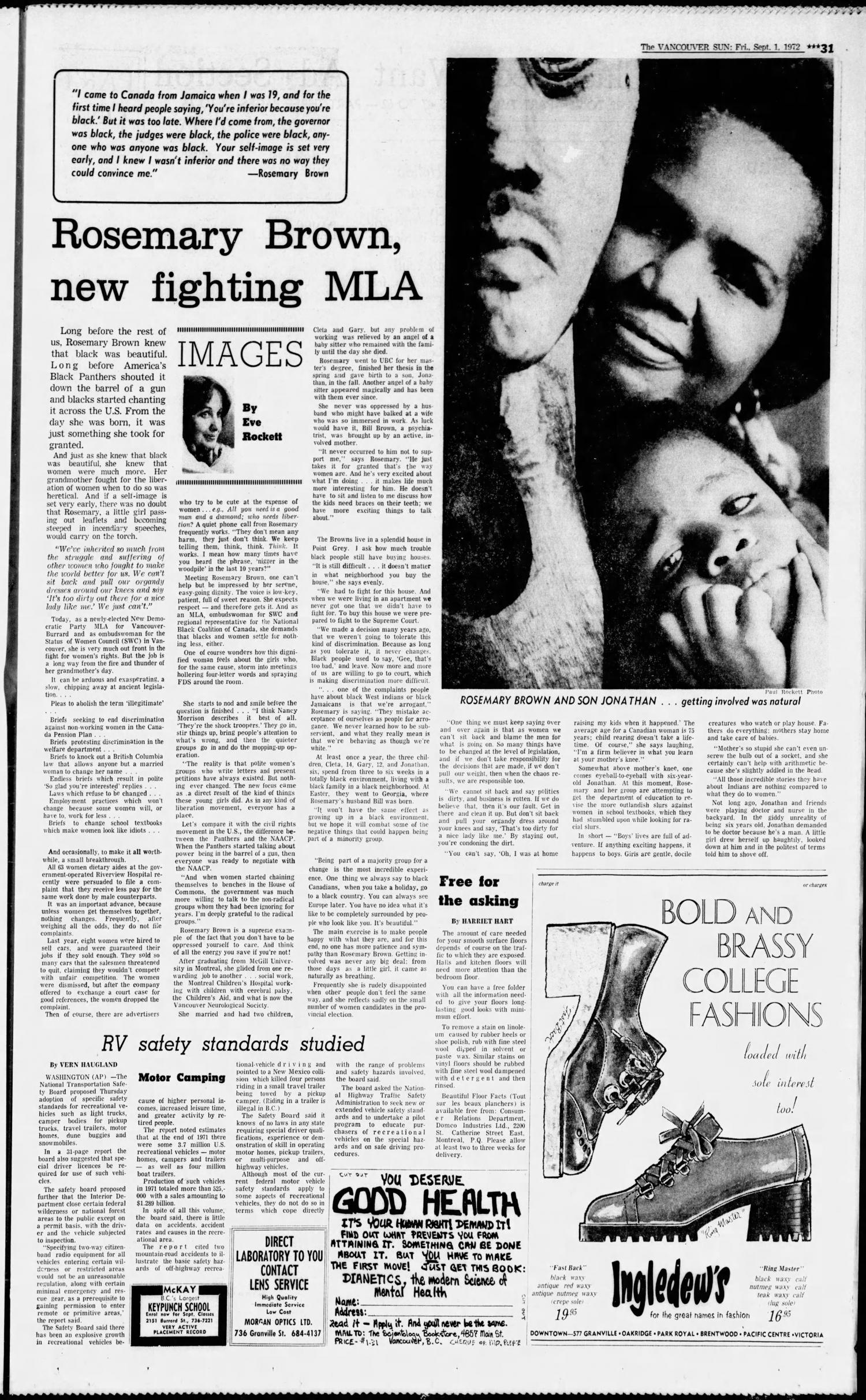 Vancouver Sun article on Rosemary Brown’s historic 1972 win.