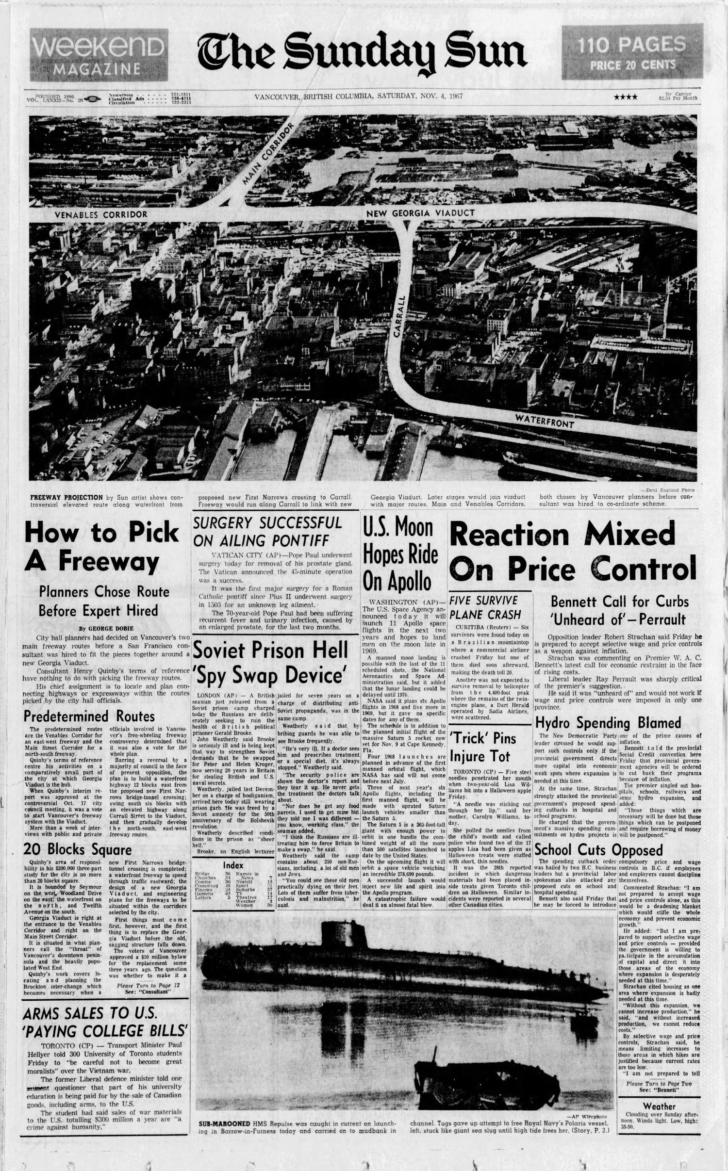 Vancouver Sun article from 1967 about proposed downtown freeway project.
