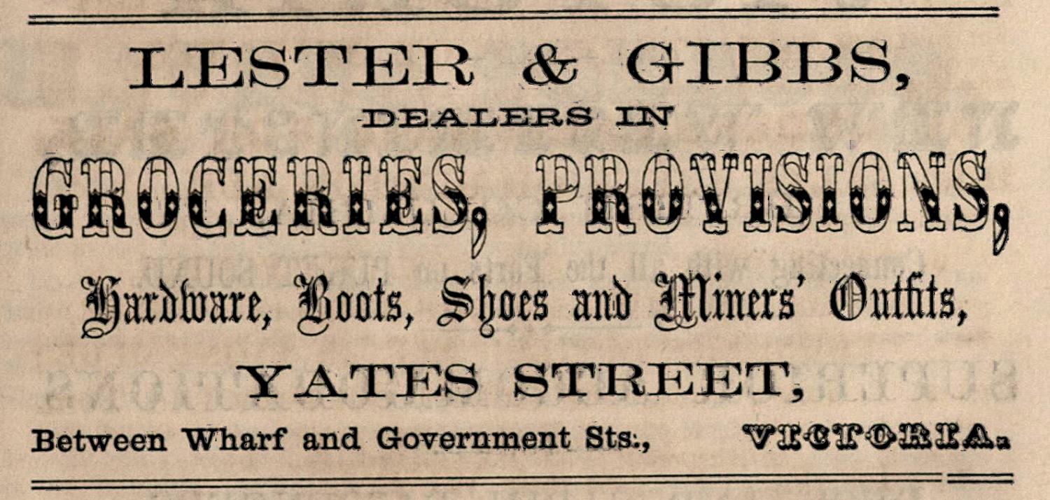 Advertisement for Victoria general store owned and operated by early Black immigrants to the province