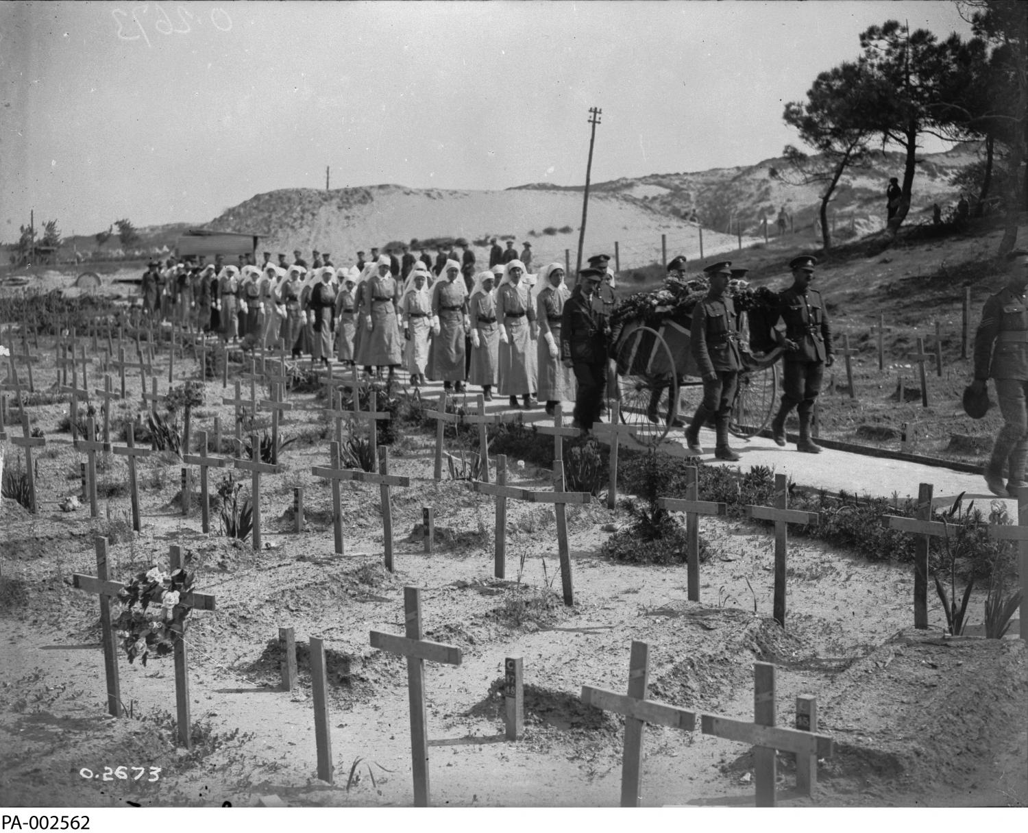 Funeral of Nursing Sister G.M.M. Wake, who died of wounds received in a German air raid Nursing Sister Wake was a graduate of Royal Jubilee Hospital School of Nursing, Victoria, British Columbia, Class of 1912
