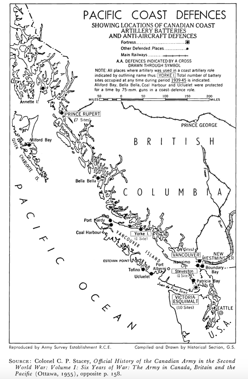 Map of B.C.’s coastal defence during WWII. 