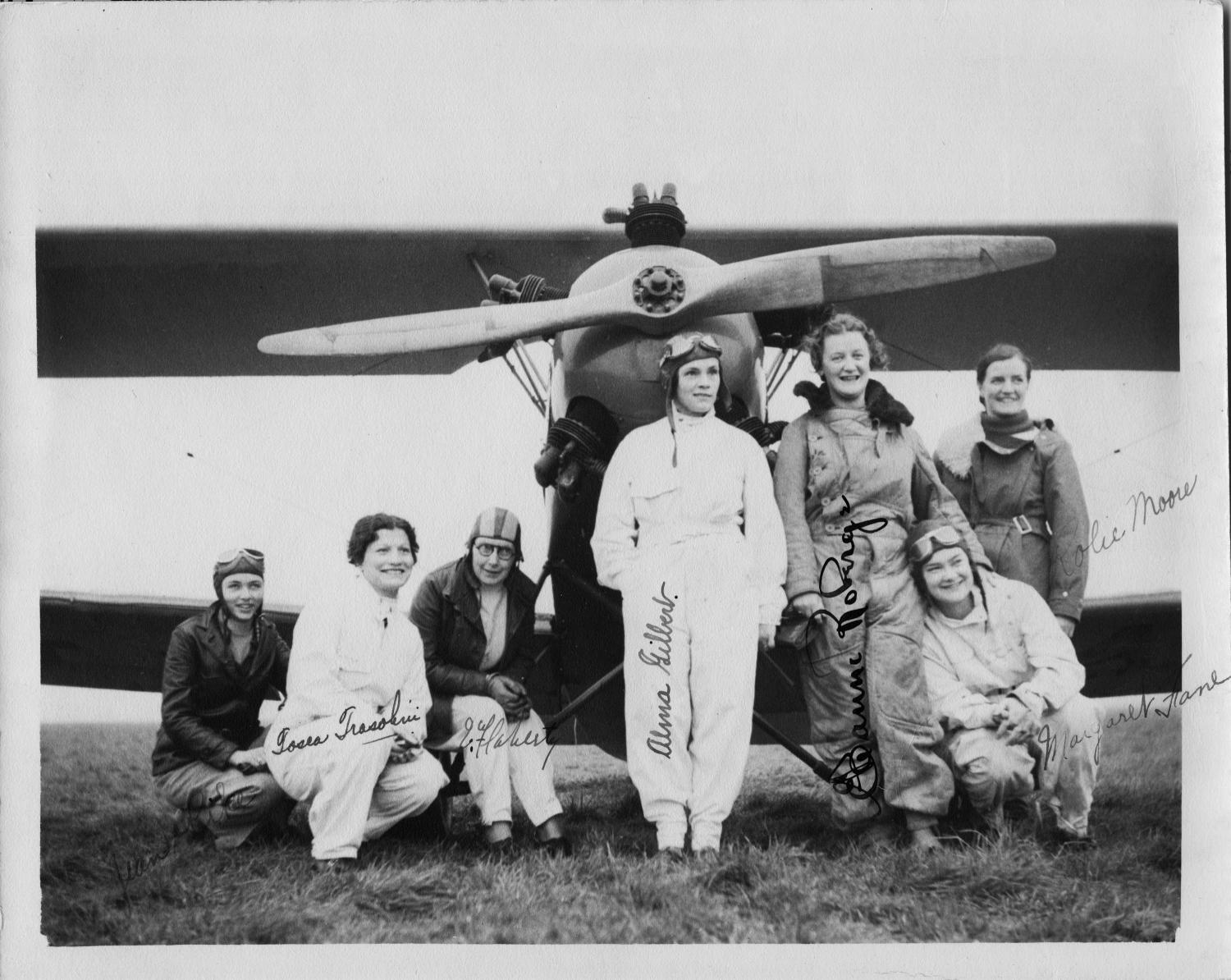 Autographed photograph showing Canada's first women pilot's club, The Flying Seven, at Sea Island Airport.