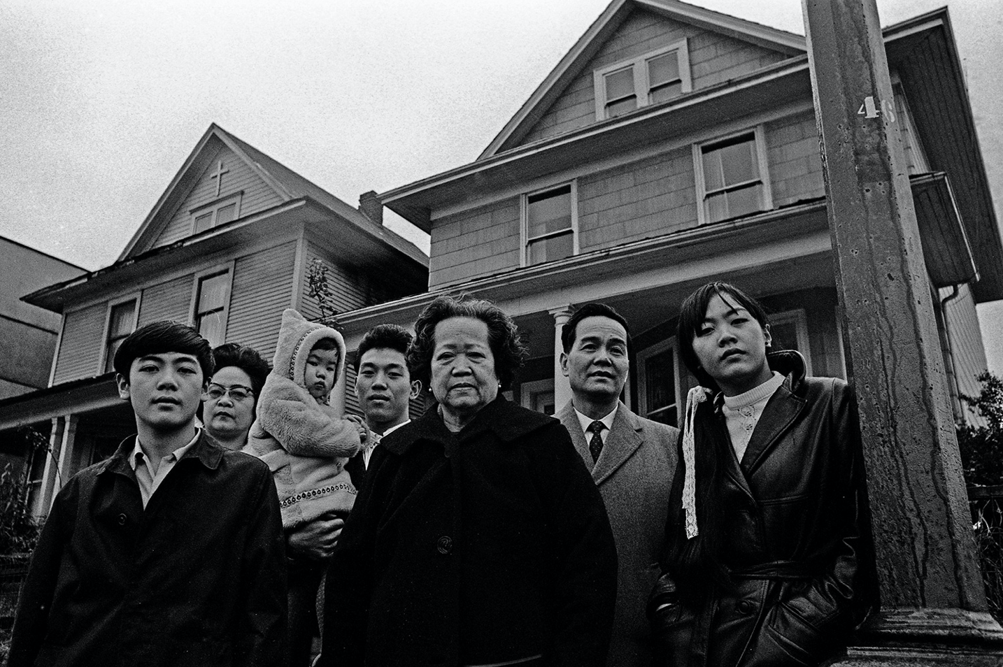 The Chan family in front of 658 Keefer Street, now a historical monument. Mary Lee Chan is second from the left.