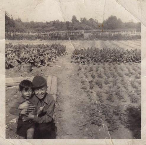 Larry Grant (right) and young brother Howard on their father's Lin On Farm circa 1949. Photo courtesy Helen Callbreath.