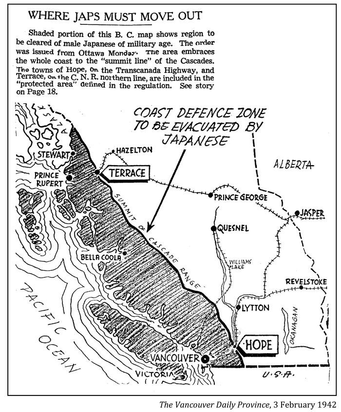 A newspaper graphic detailing plan for Japanese internment.