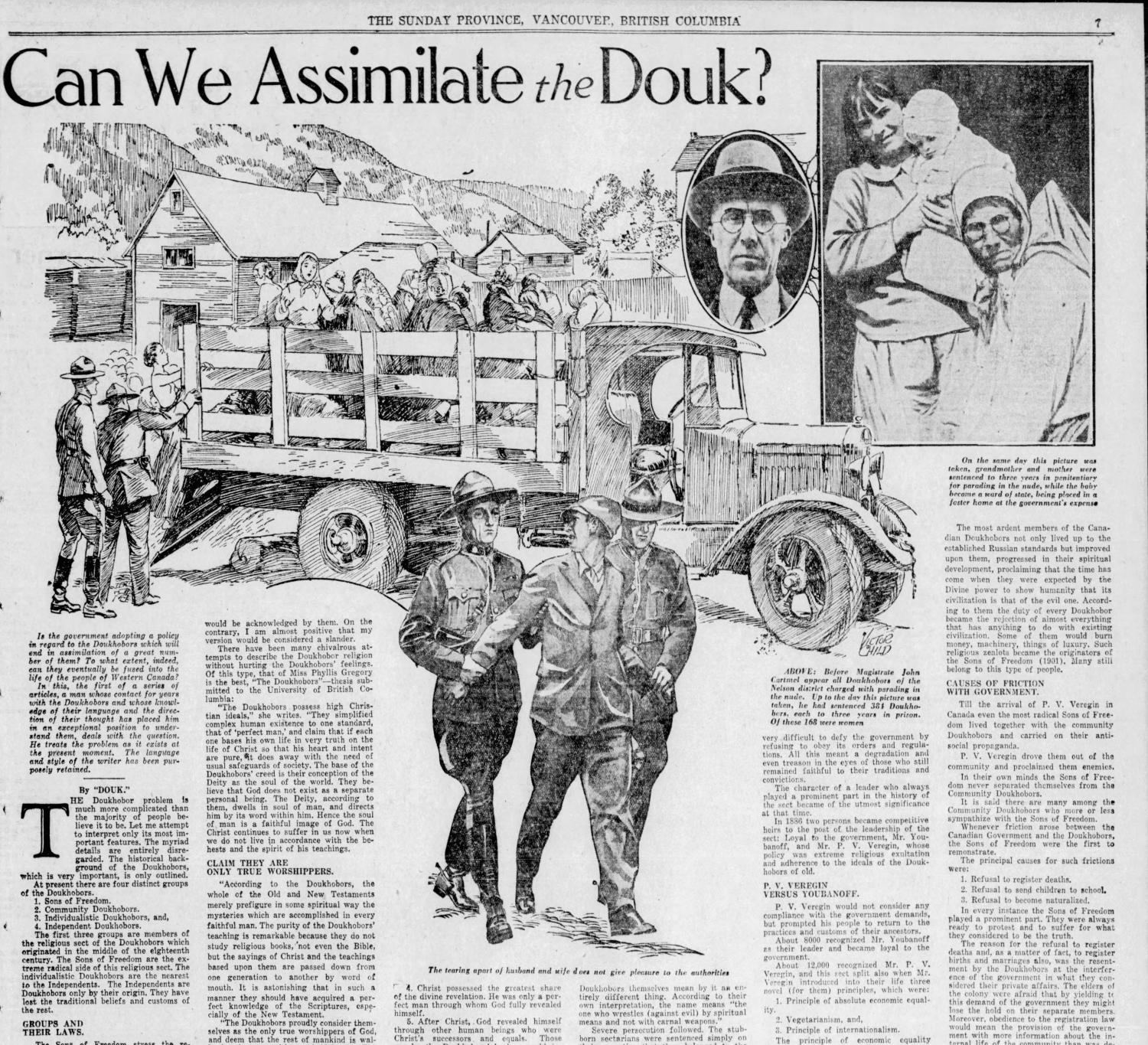 News article about Doukhobors being arrested