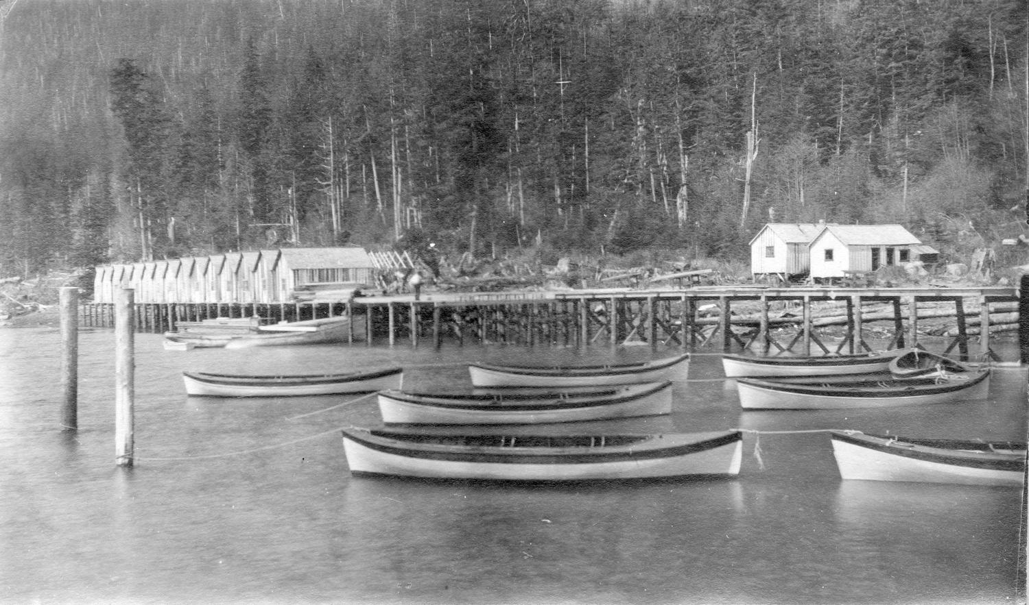 North Pacific Cannery showing Indigenous houses on new wharf
