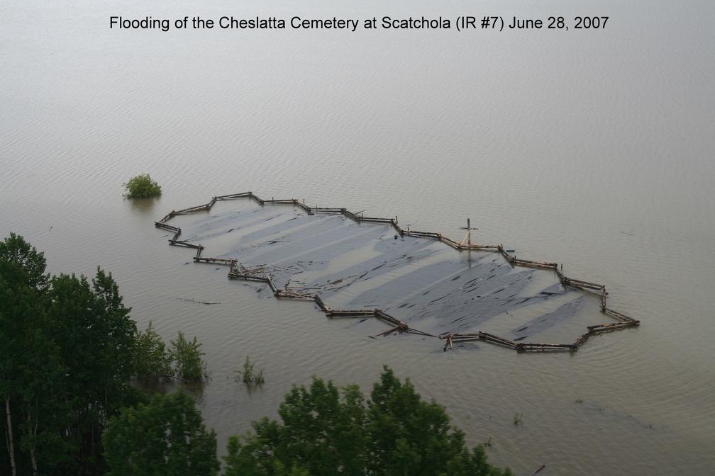 Flooding of the Cheslatta cemetery at Scatchola (IR #7) on June 28, 2007.