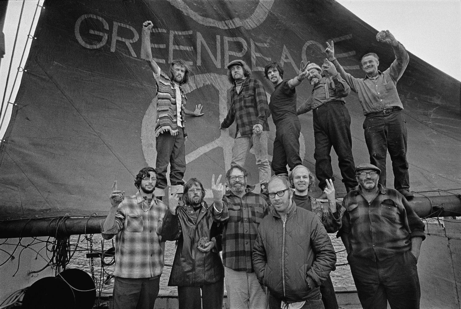 The crew of the Greenpeace in 1971