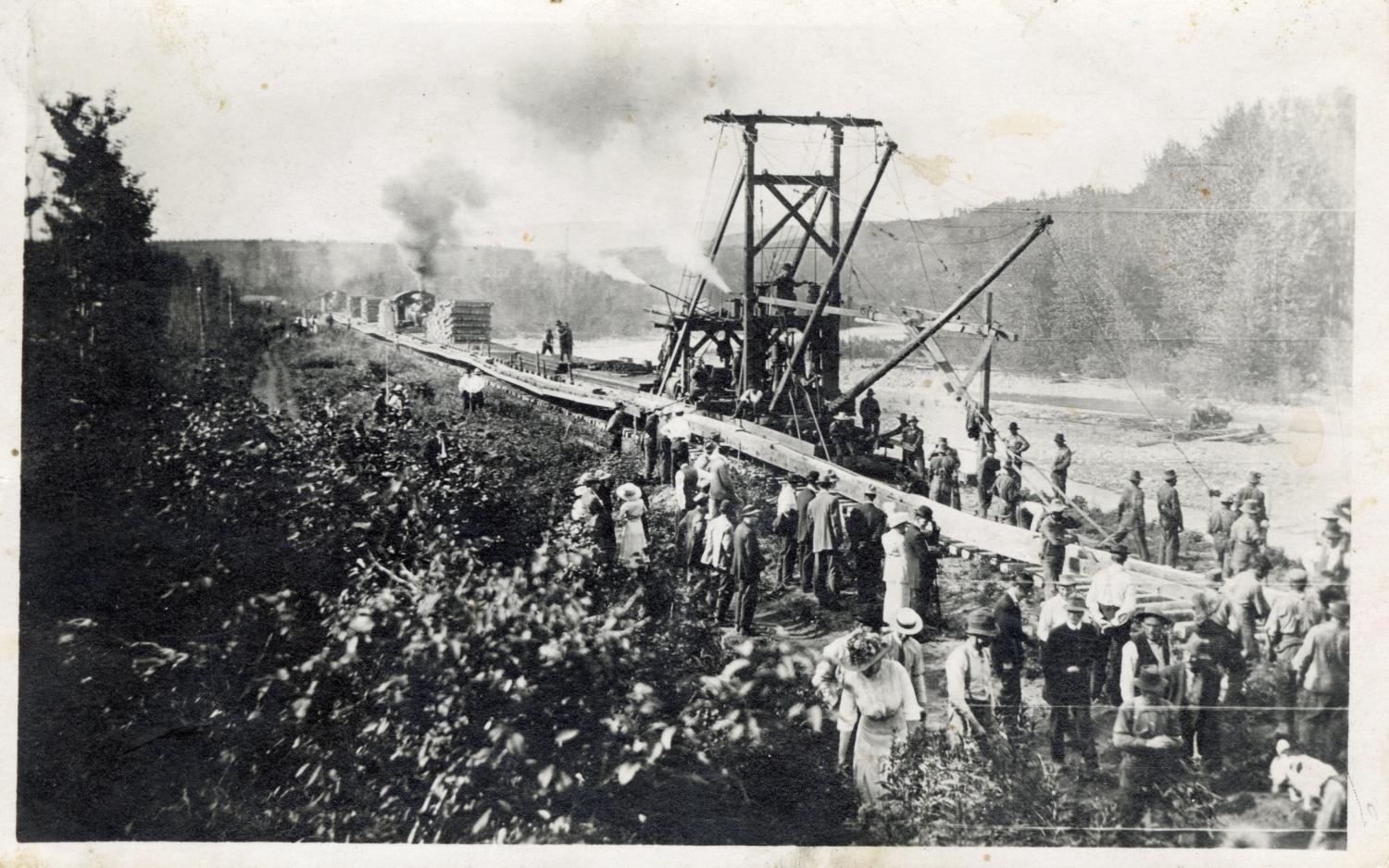 Laying of the Grand Trunk Pacific Railway tracks near Telkwa, B.C.