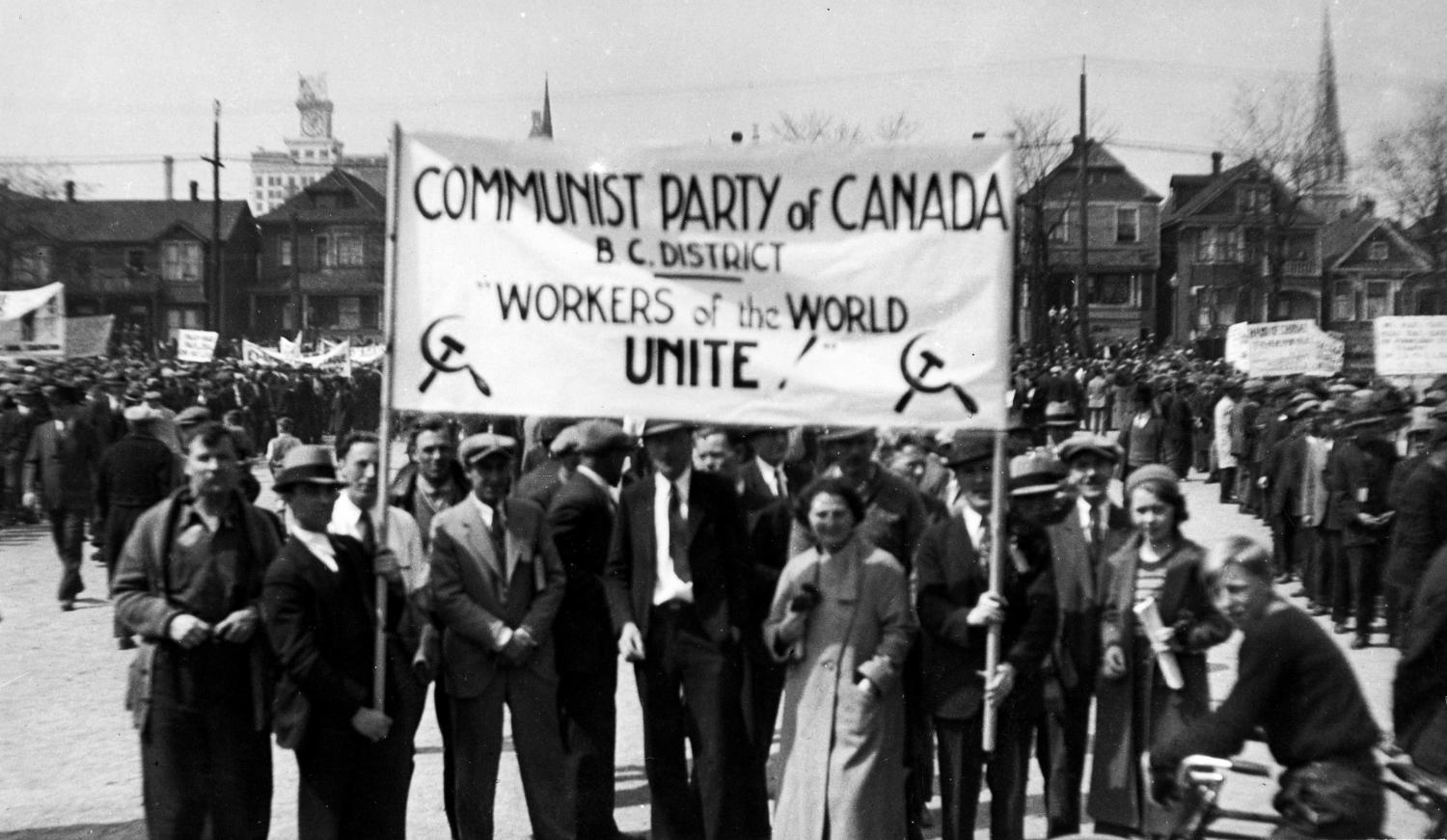 Communist Party members at a May Day march on the Cambie Street Grounds in the 1930s.