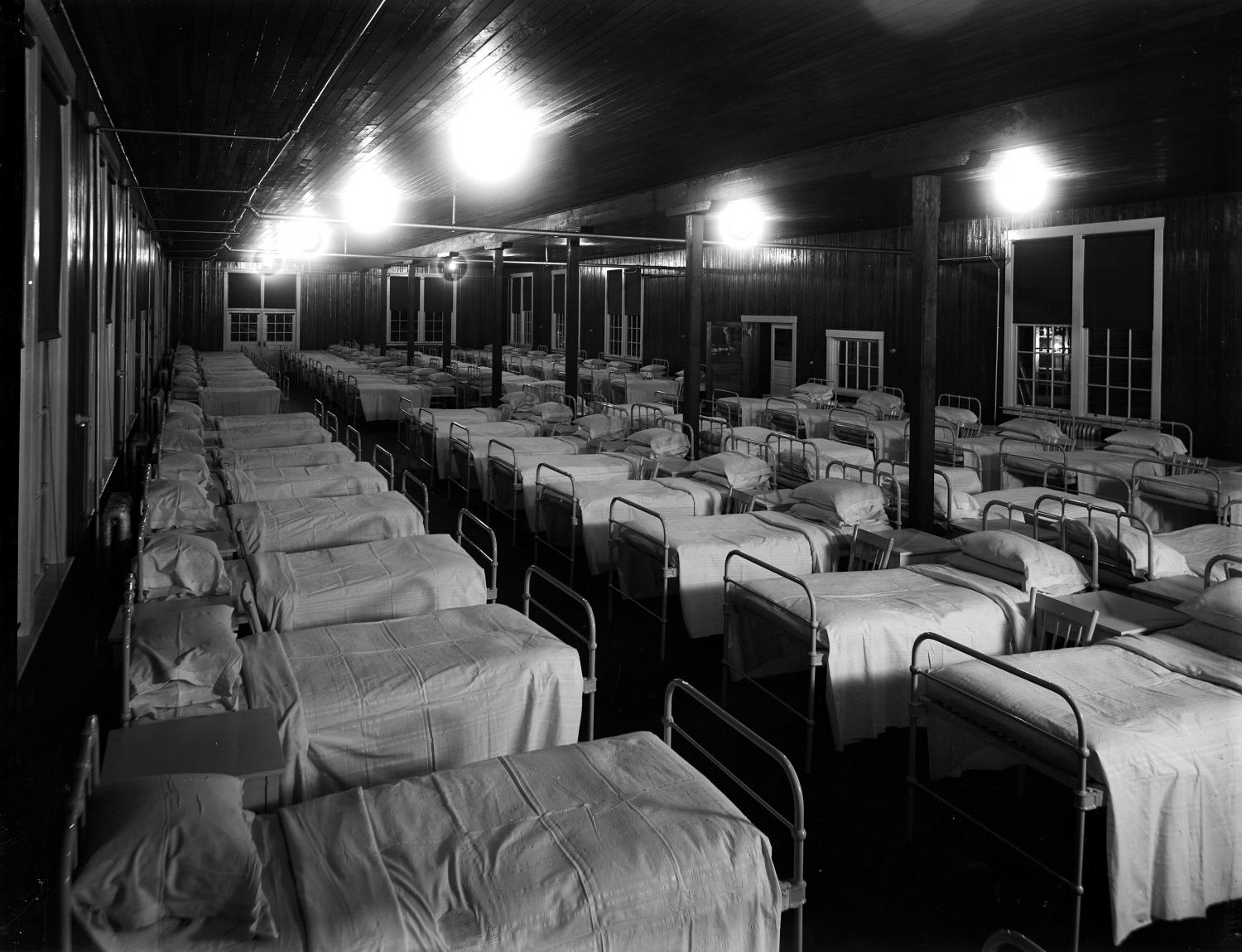 Empty beds lined up at the Vancouver General Hospital