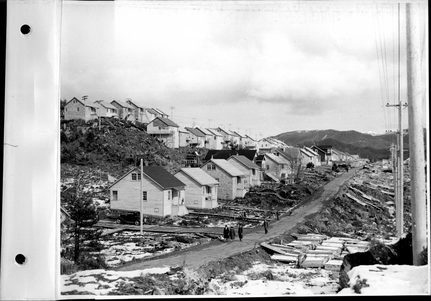 "Rushmore Heights", the location of one of the Wartime Housing Ltd., developments of homes for married workers from Prince Rupert Drydock & Shipyard.