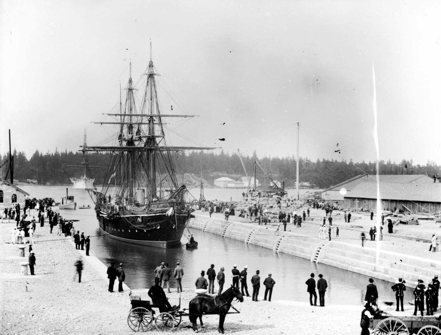 HMS Cormorant in the new graving dock at Esquimalt,1887.