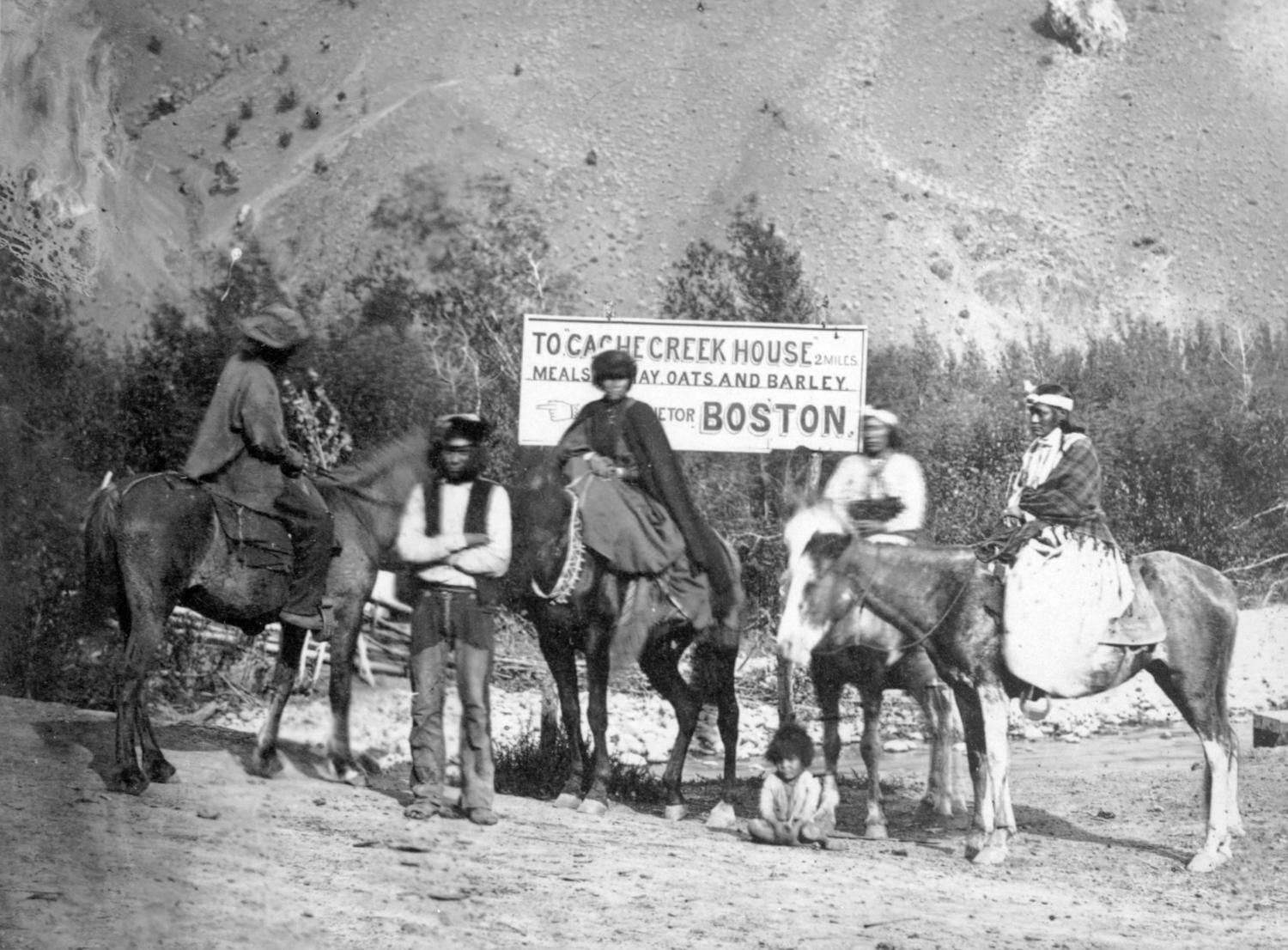 Bonaparte River Indian women on horseback - British Columbia