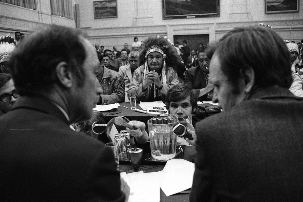 Photo of Trudeau and Chretien at Indian Red Paper brief in Ottawa in 1970.