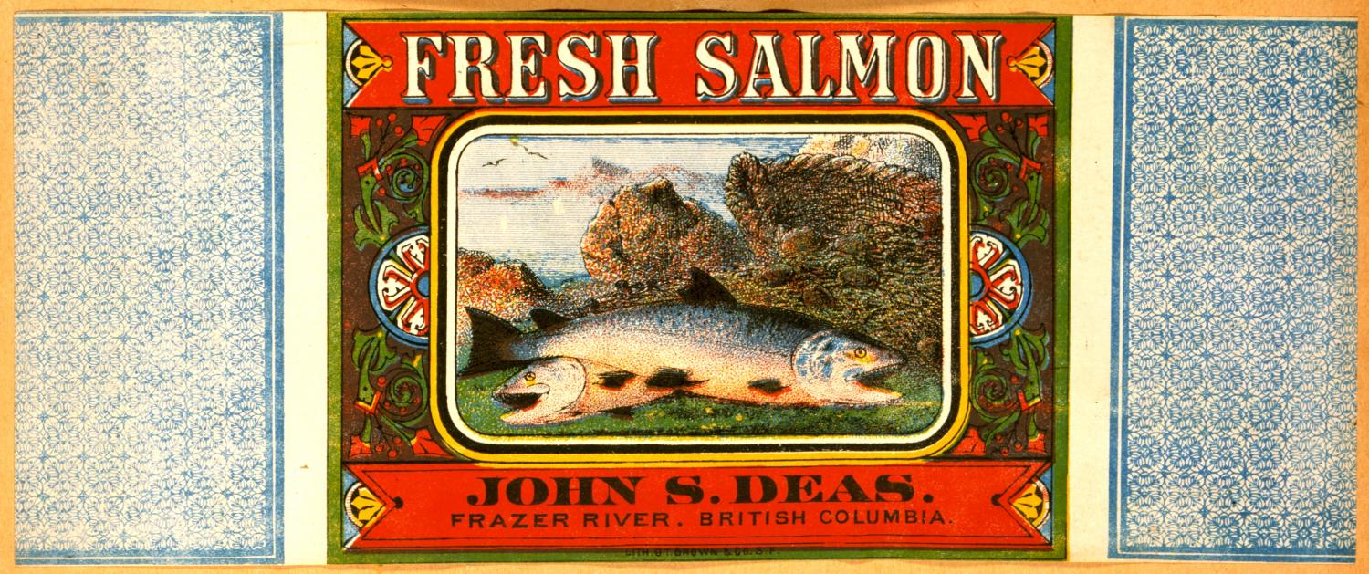 A salmon can label advertising John Deas’s cannery.