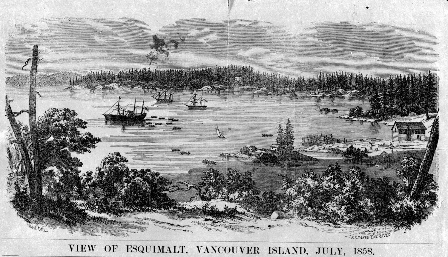 View of Esquimalt, Vancouver Island, July 1858; engraved from art by Charles Christian Nahl